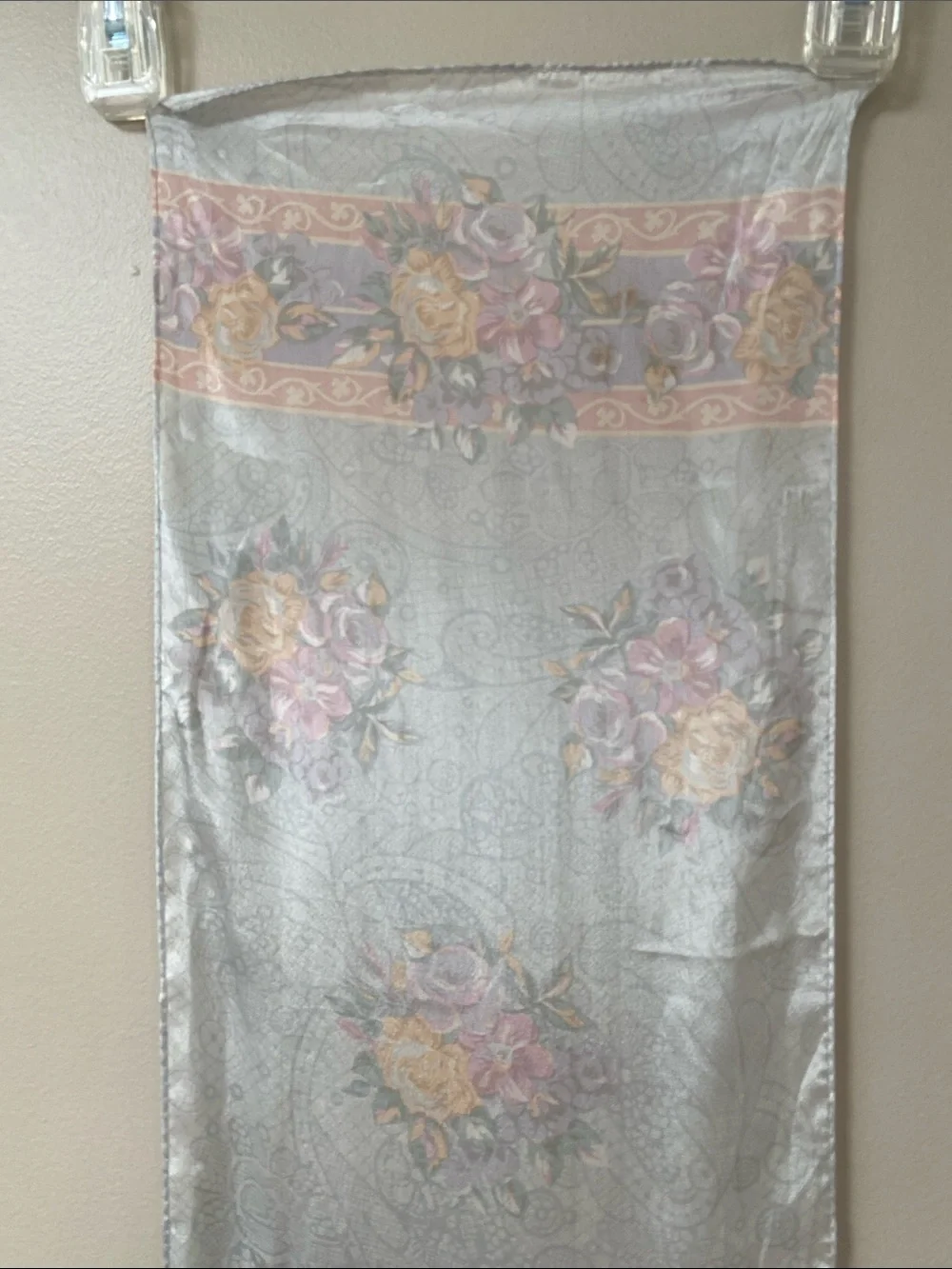 Vintage Liz Claiborne Pale floral icy blue Floral Silk Scarf with Muted Pastels